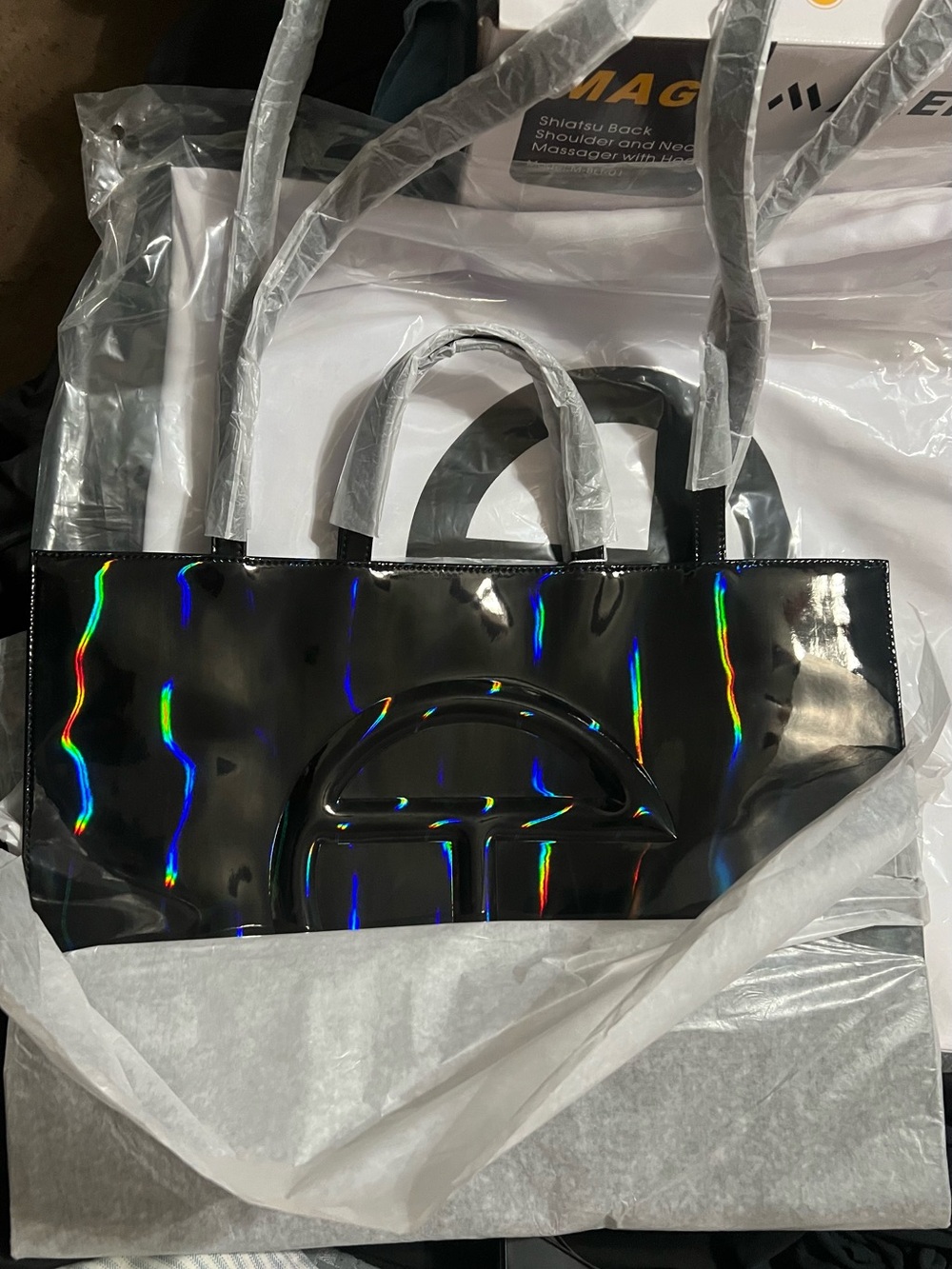 Telfar Black Large Rainbow Tote